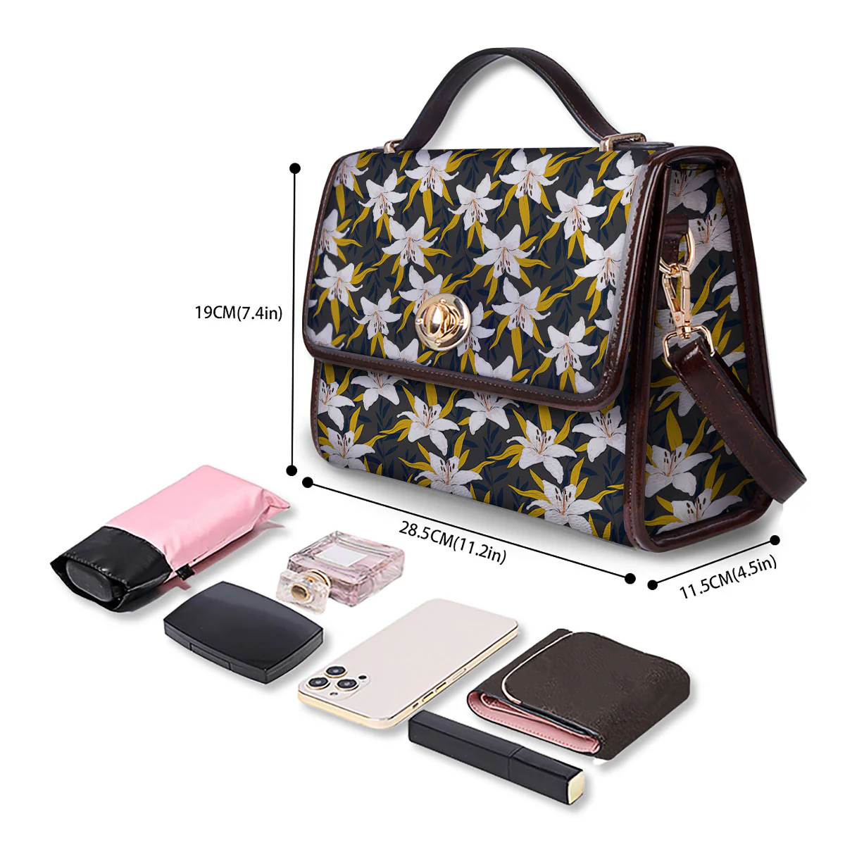 Floral Lily Print Pattern Women's Satchel Bag - Image 4