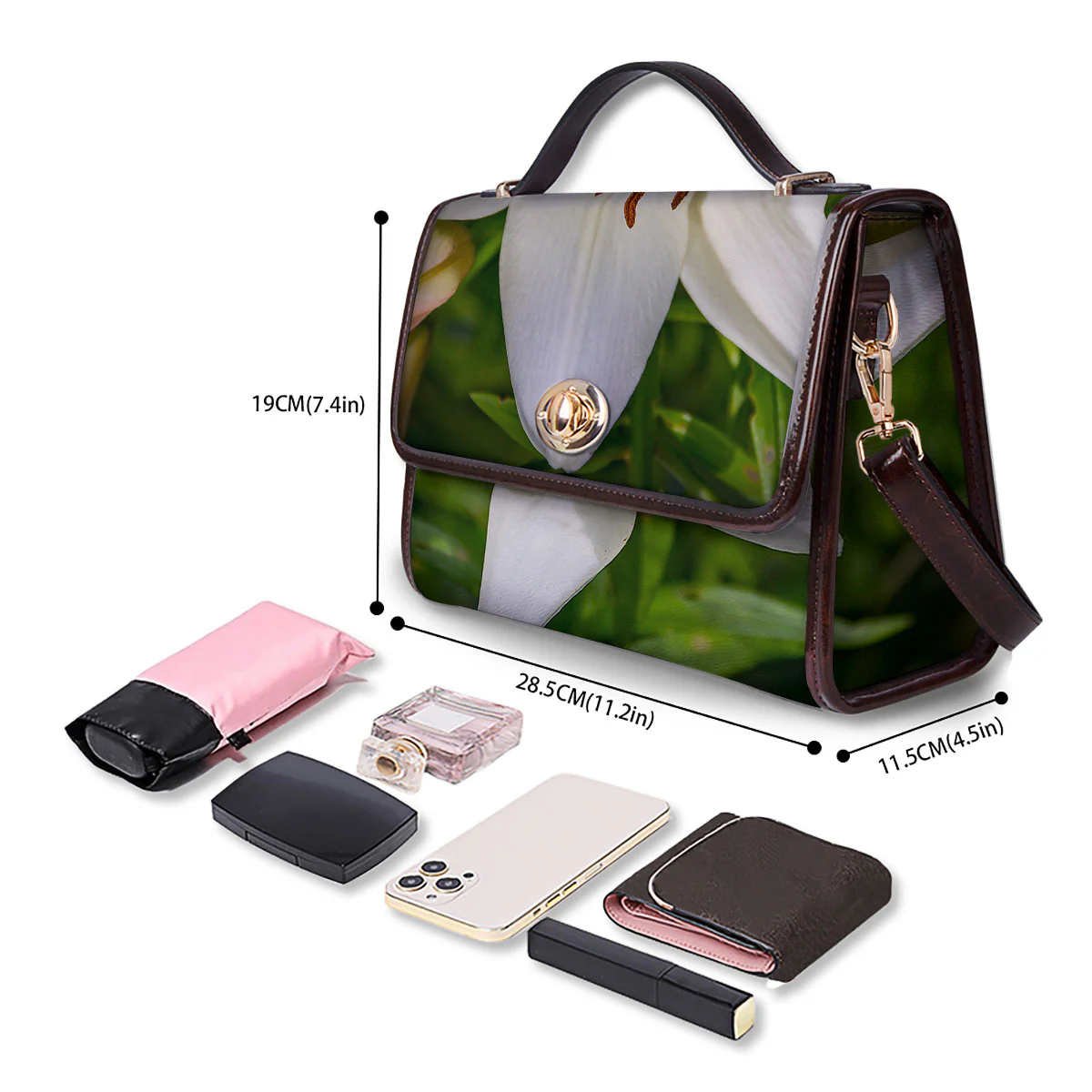 Floral Lily Print Women's Satchel Bag - Image 4
