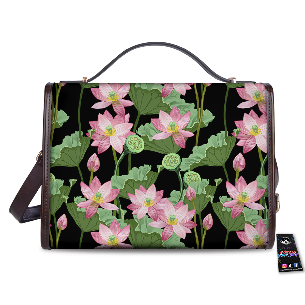 Floral Lotus Vintage Print Pattern Women's Satchel Bag - Image 2