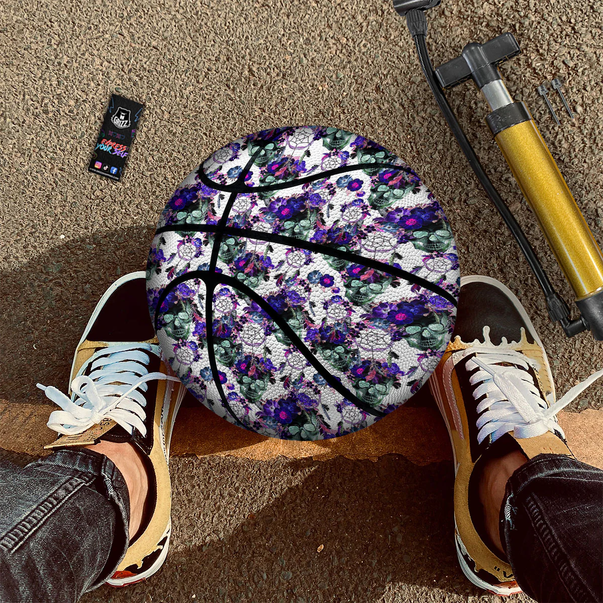 Floral Neon Skull Print Pattern Basketball - Image 2