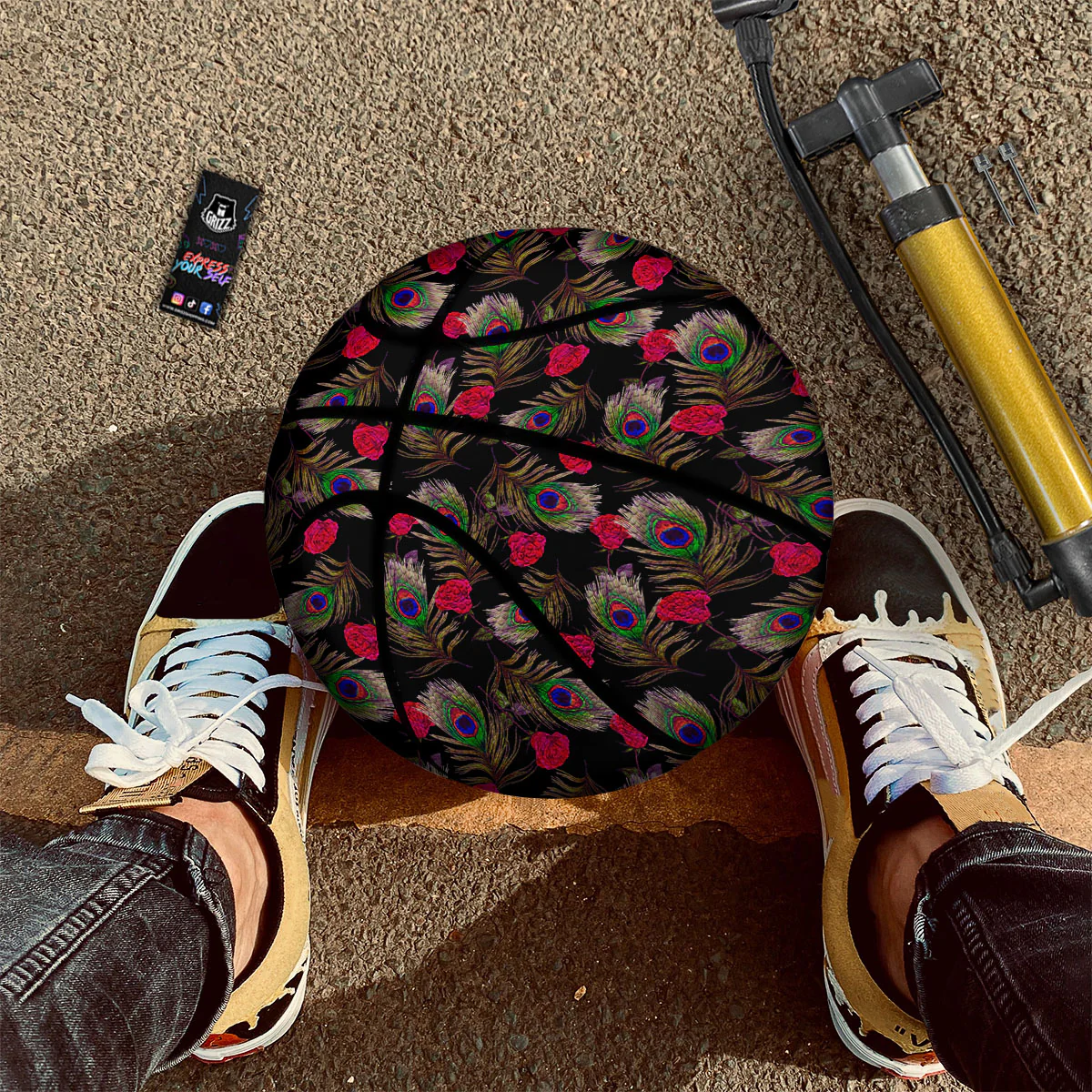 Floral Peacock Feather Print Pattern Basketball - Image 2