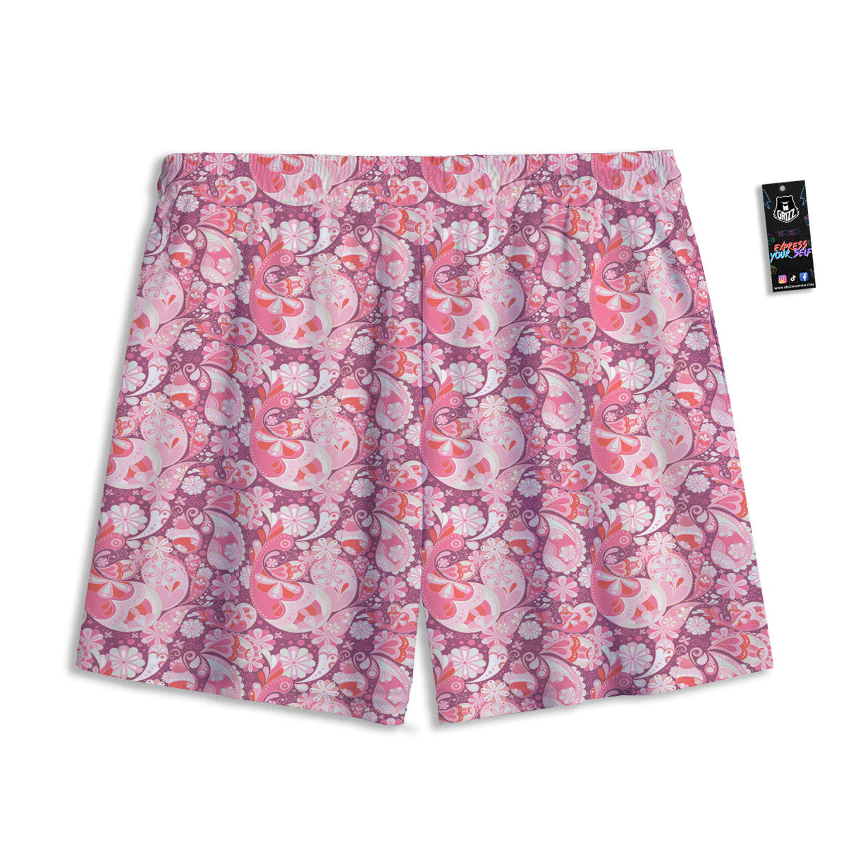 Floral Pink Paisley Print Pattern Mesh Shorts - Image 2