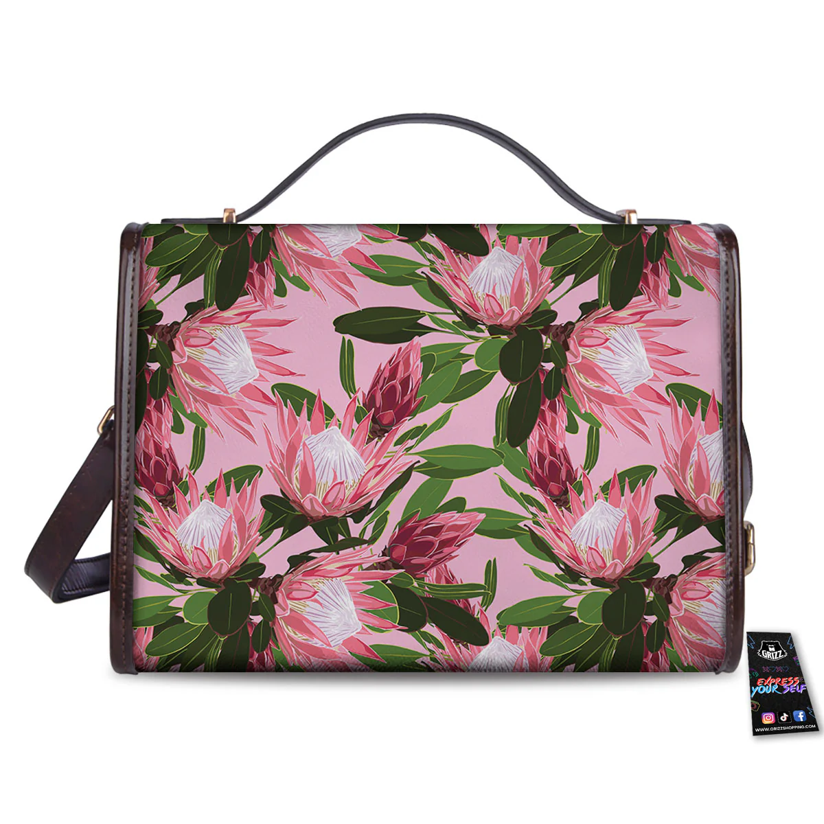 Floral Protea Print Pattern Women's Satchel Bag - Image 2