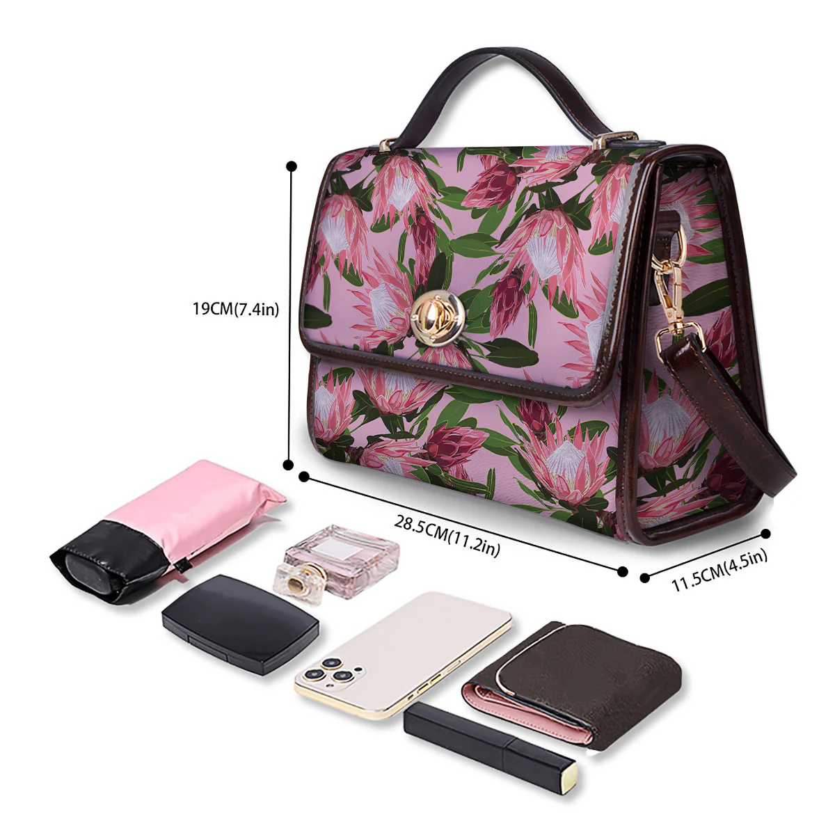 Floral Protea Print Pattern Women's Satchel Bag - Image 4