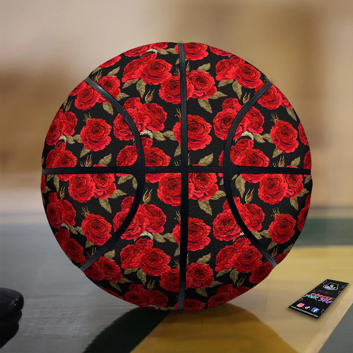 Floral Red Rose Print Pattern Basketball