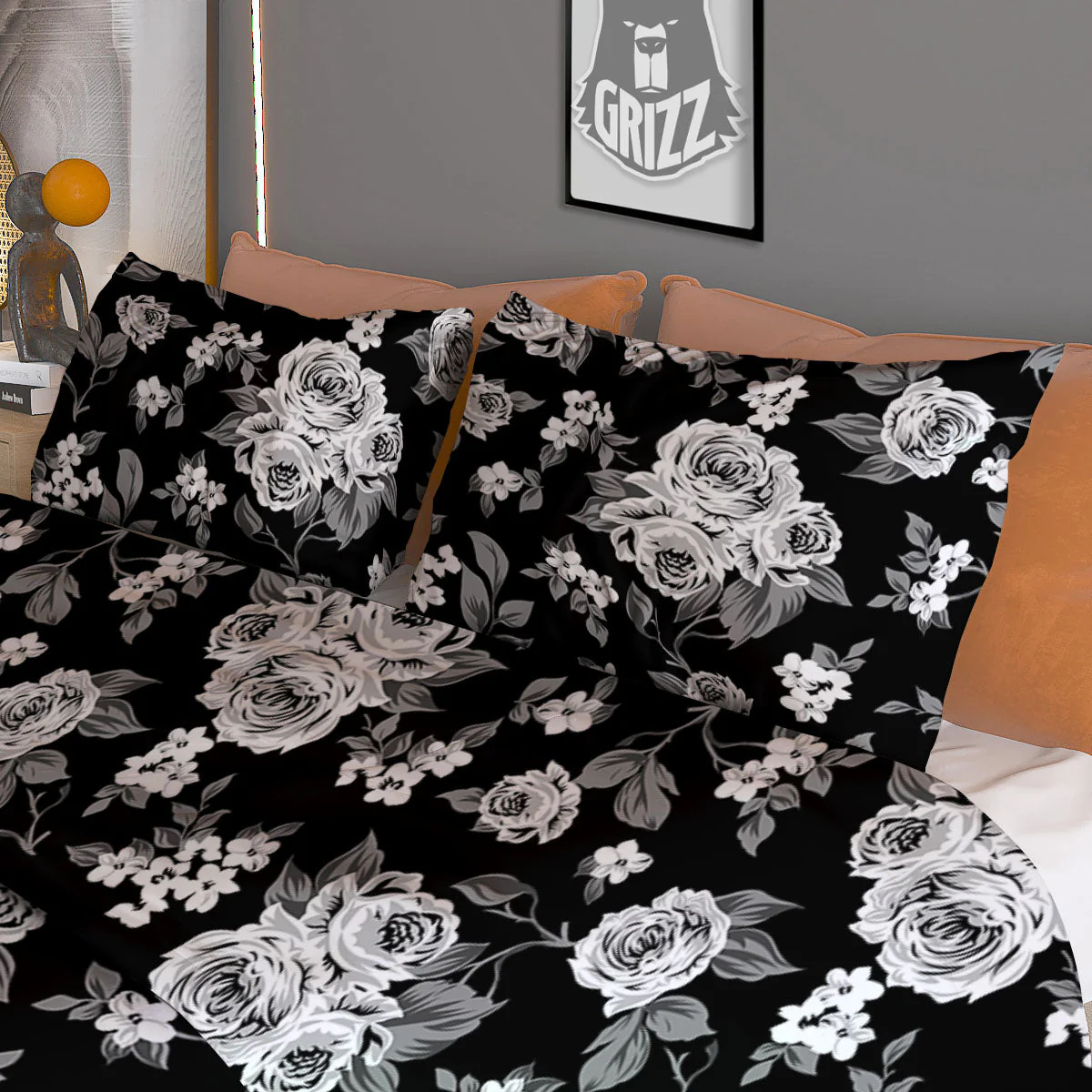 Floral Spring Monochrome Print Pattern Duvet Cover Bedding Set - Image 3