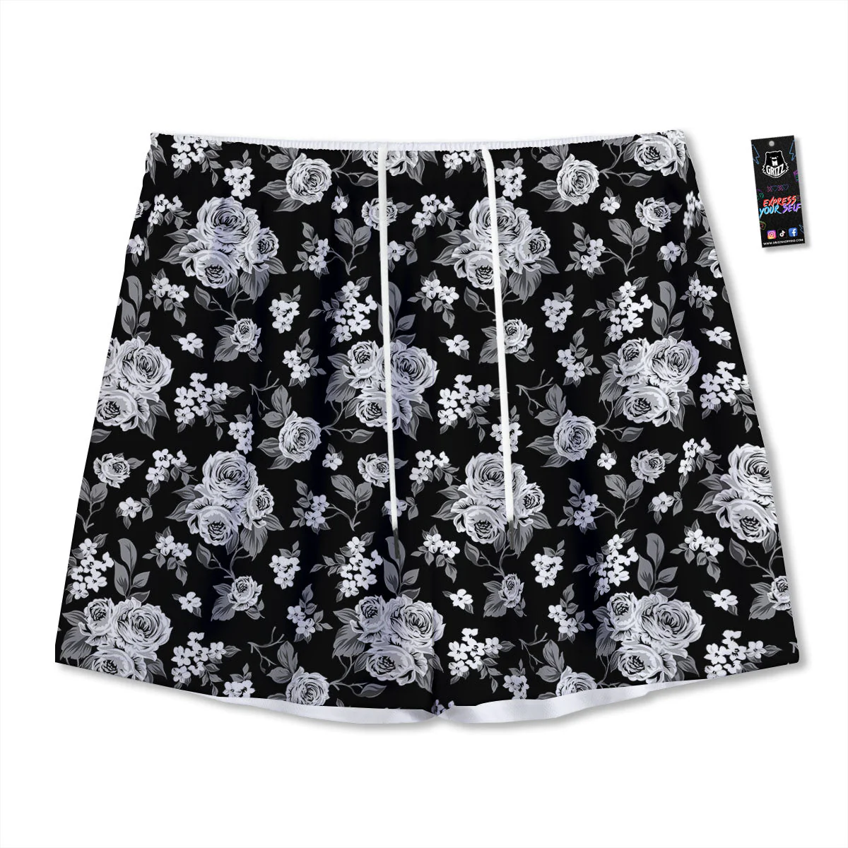 Floral Spring Monochrome Print Pattern Mesh Shorts