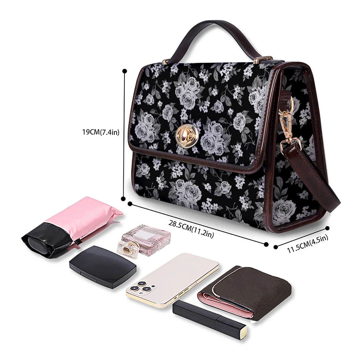 Floral Spring Monochrome Print Pattern Women's Satchel Bag - Image 4