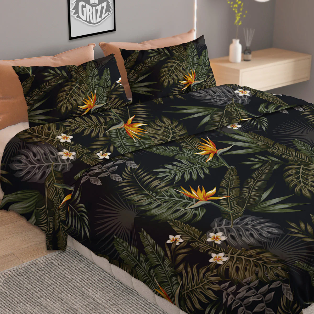 Floral Tropical Vintage Print Pattern Duvet Cover Bedding Set - Image 2
