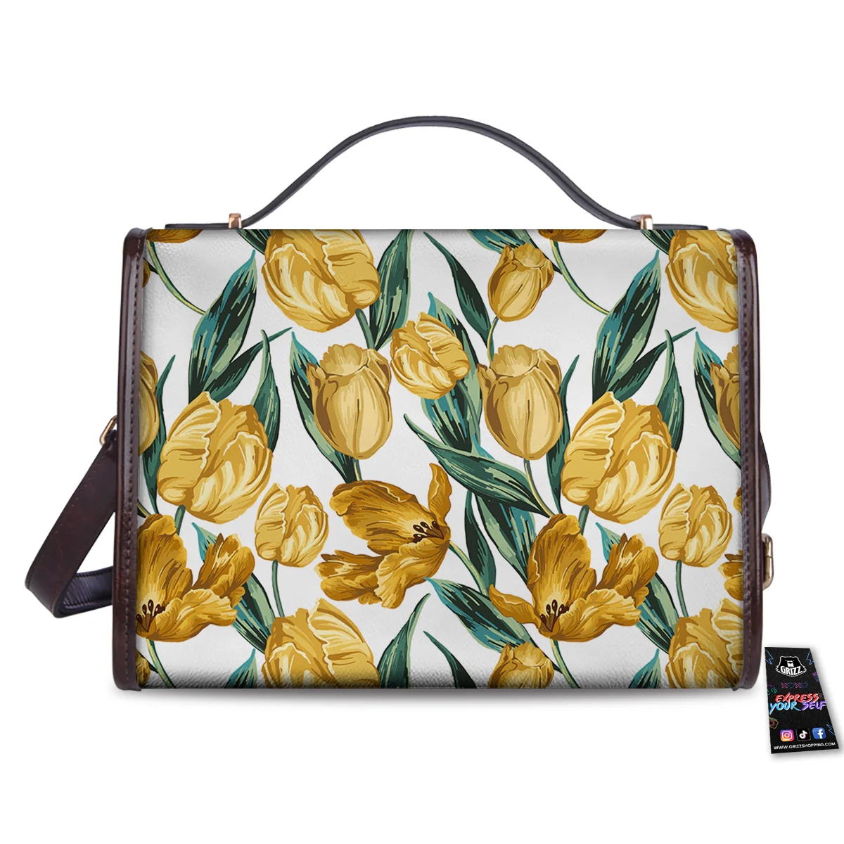 Floral Tulip Yellow Print Pattern Women's Satchel Bag - Image 2