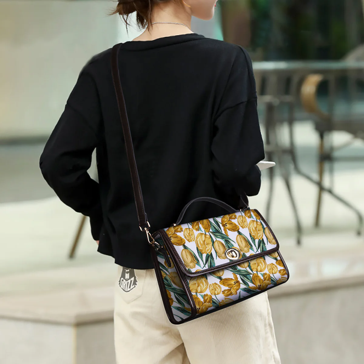 Floral Tulip Yellow Print Pattern Women's Satchel Bag - Image 3
