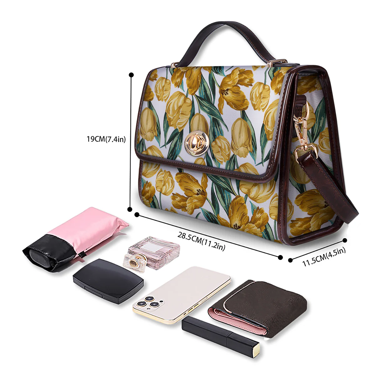 Floral Tulip Yellow Print Pattern Women's Satchel Bag - Image 4