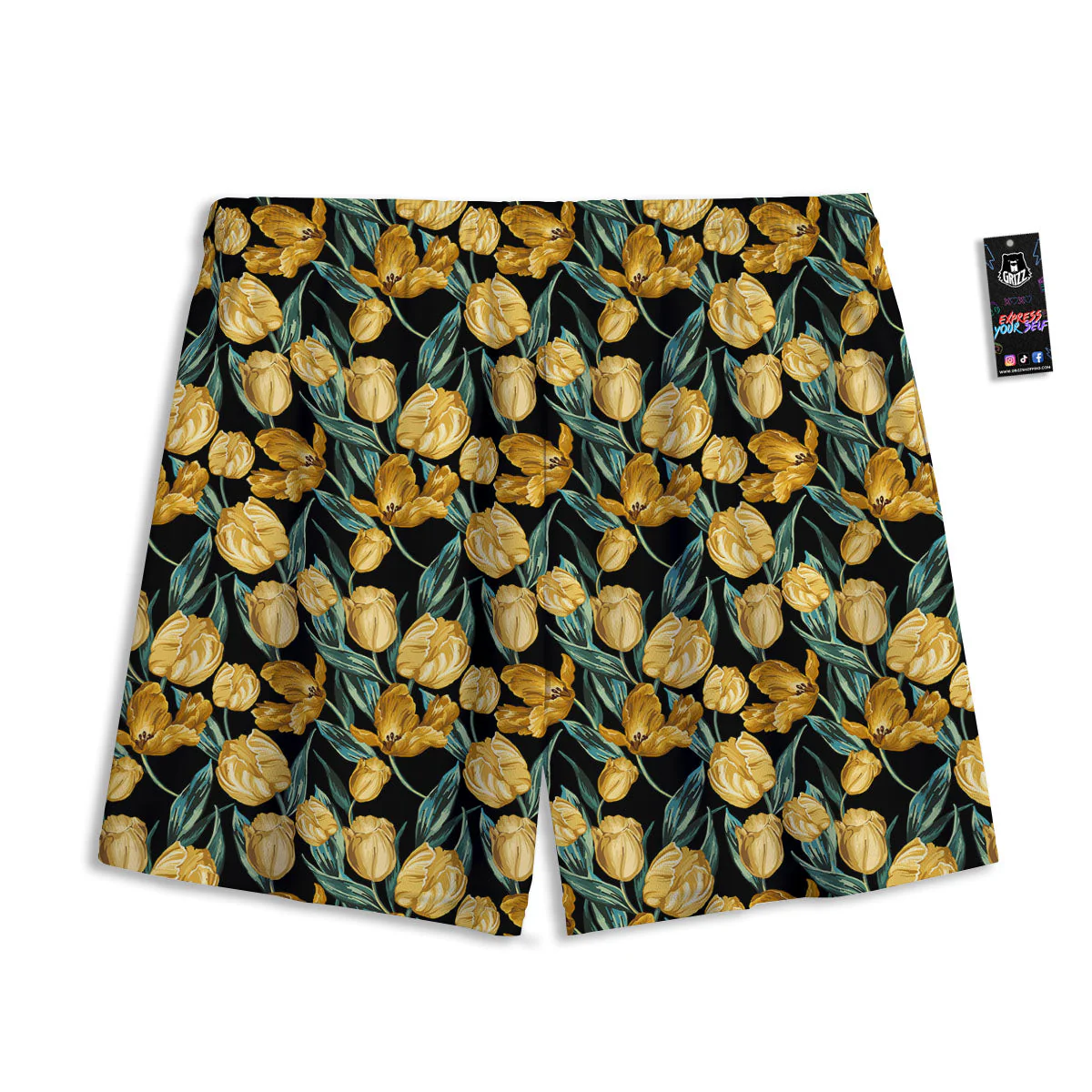 Floral Yellow And Gold Print Mesh Shorts - Image 2