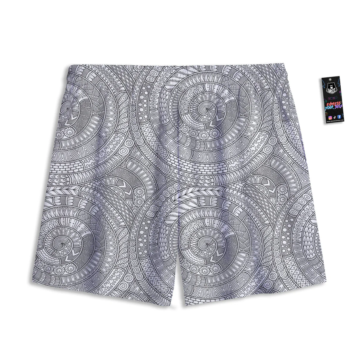 Floral Zentangle Print Pattern Mesh Shorts - Image 2