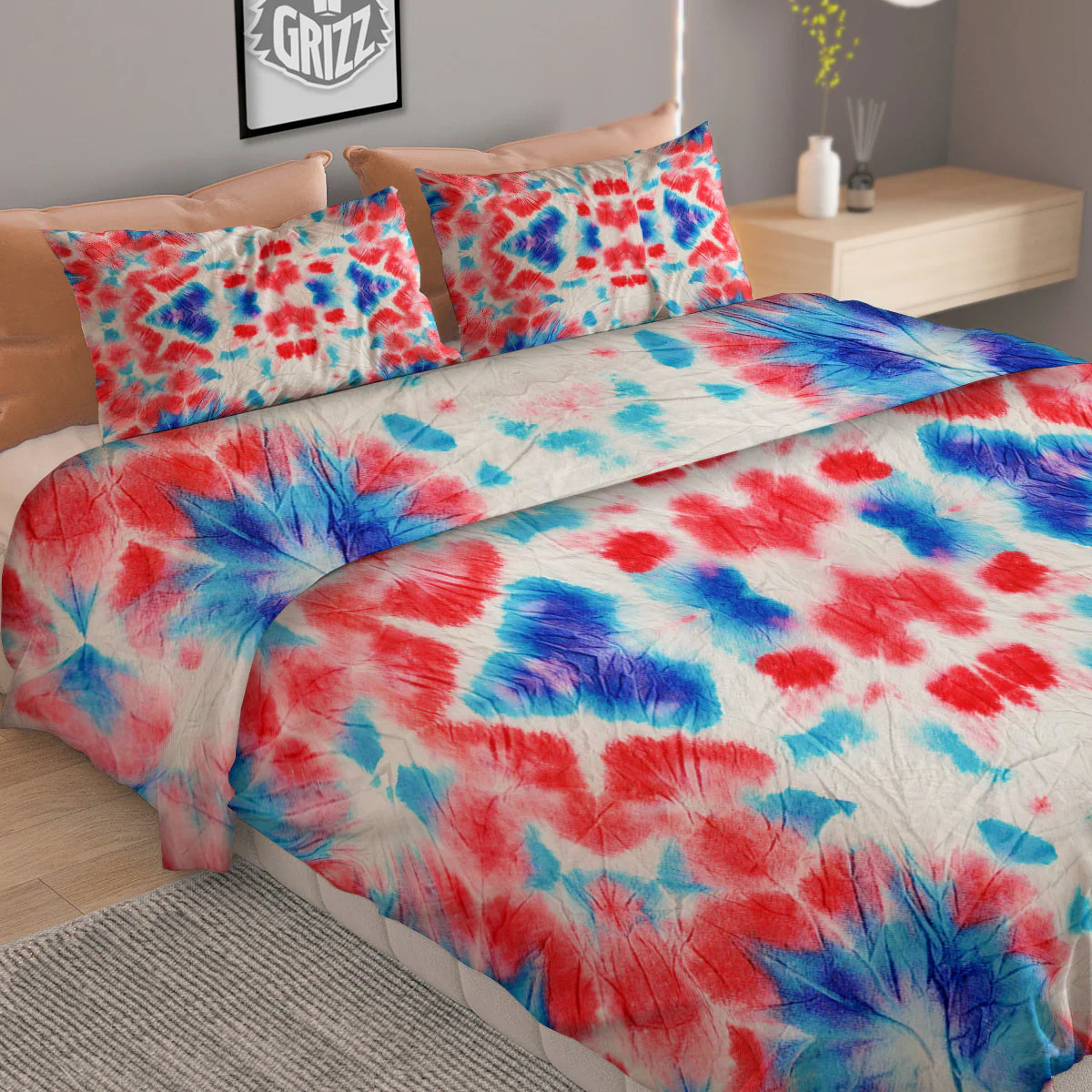 Flower Abstract Mark Red And Blue Print Duvet Cover Bedding Set - Image 2