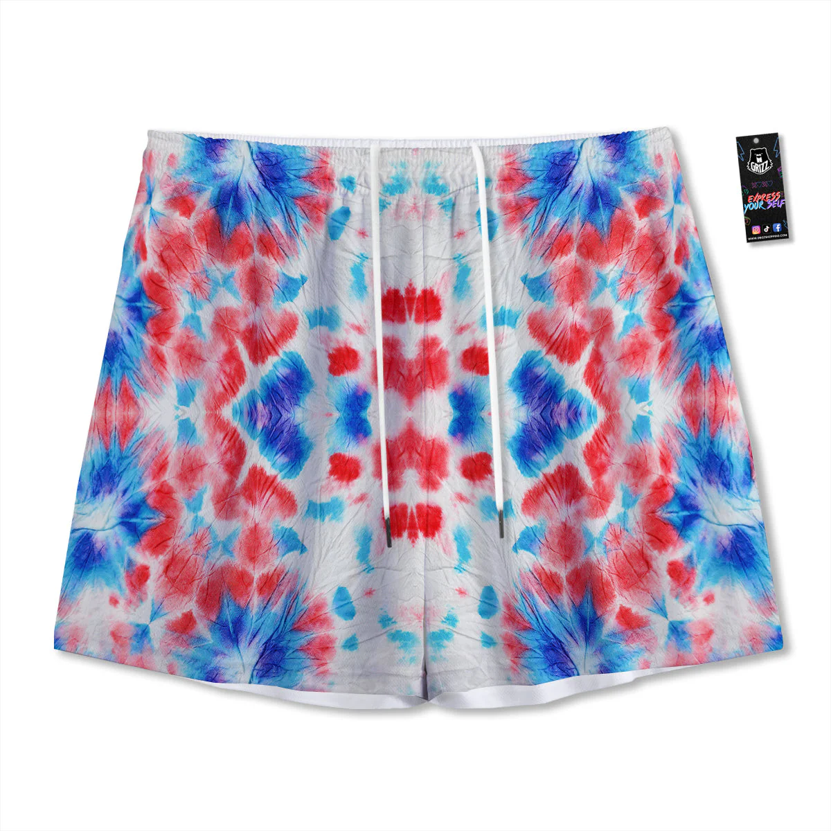 Flower Abstract Mark Red And Blue Print Mesh Shorts