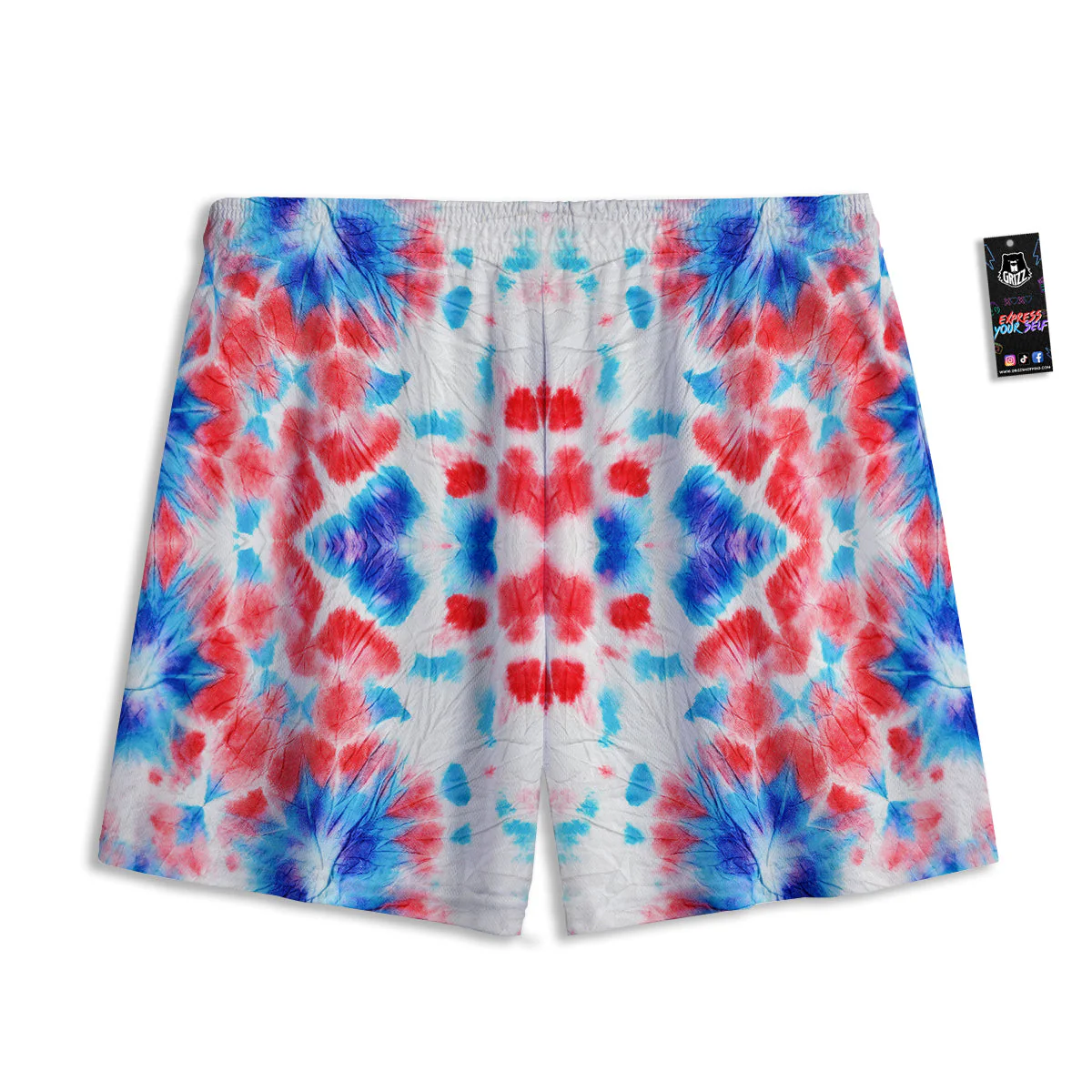 Flower Abstract Mark Red And Blue Print Mesh Shorts - Image 2