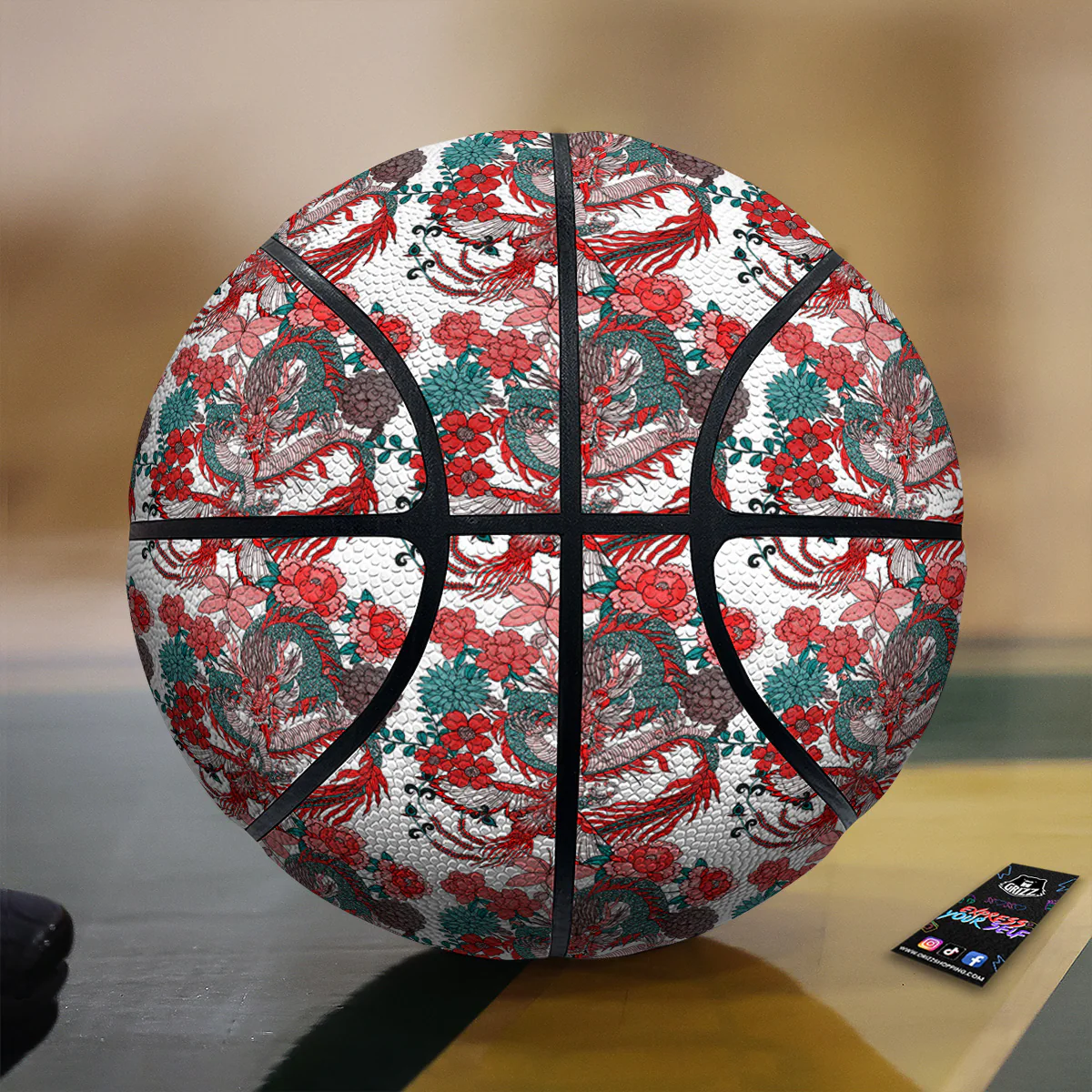 Flower And Chinese Dragon Print Pattern Basketball