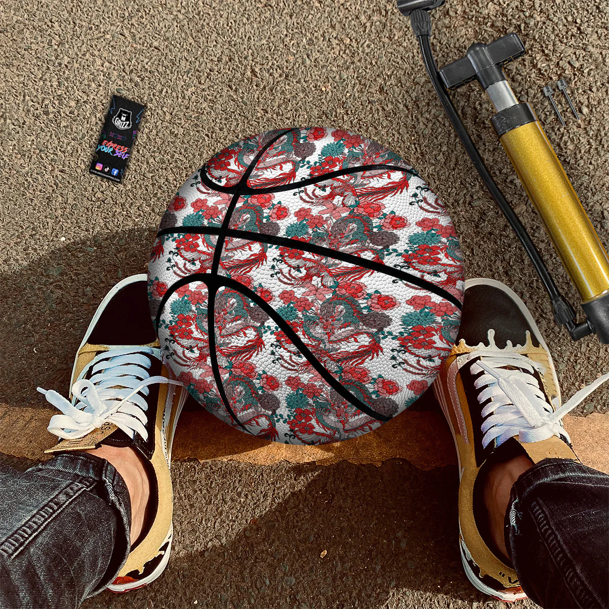 Flower And Chinese Dragon Print Pattern Basketball - Image 2