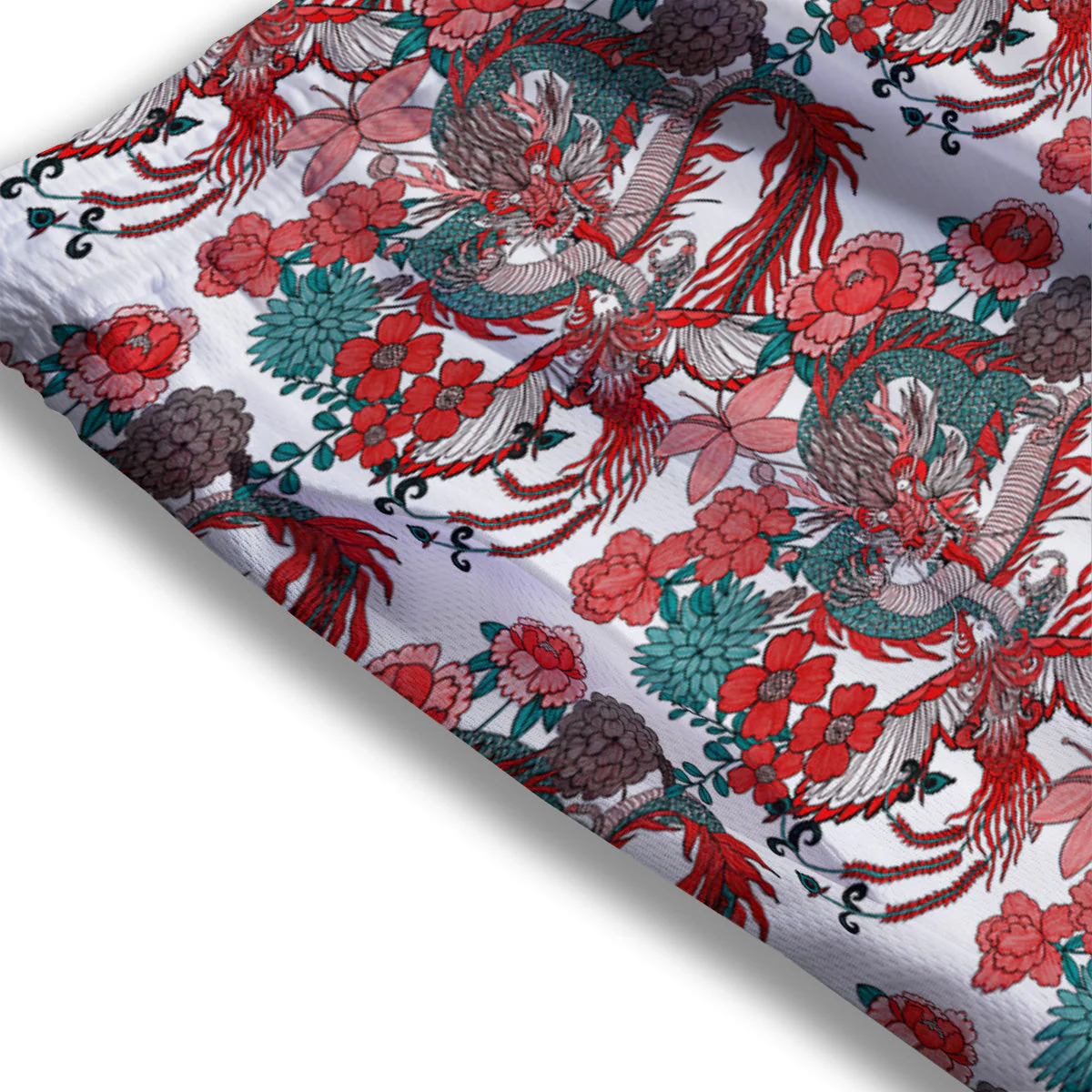 Flower And Chinese Dragon Print Pattern Mesh Shorts - Image 3