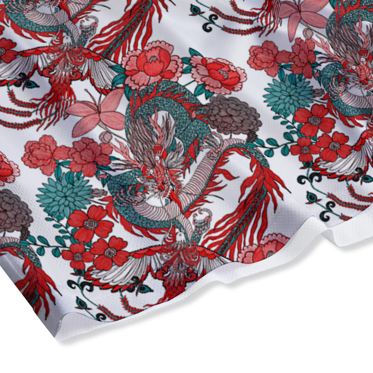 Flower And Chinese Dragon Print Pattern Mesh Shorts - Image 4