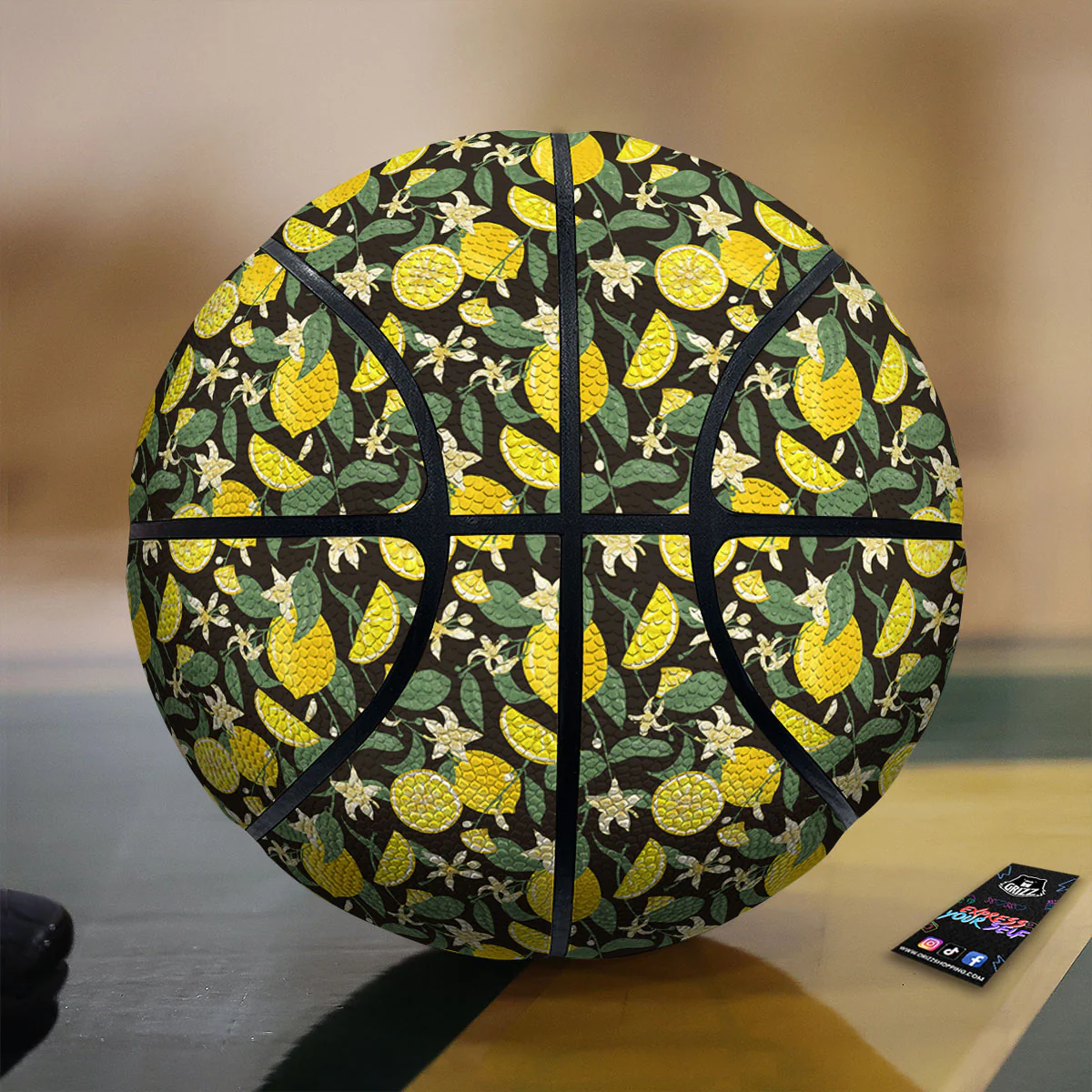 Flower And Lemon Print Pattern Basketball