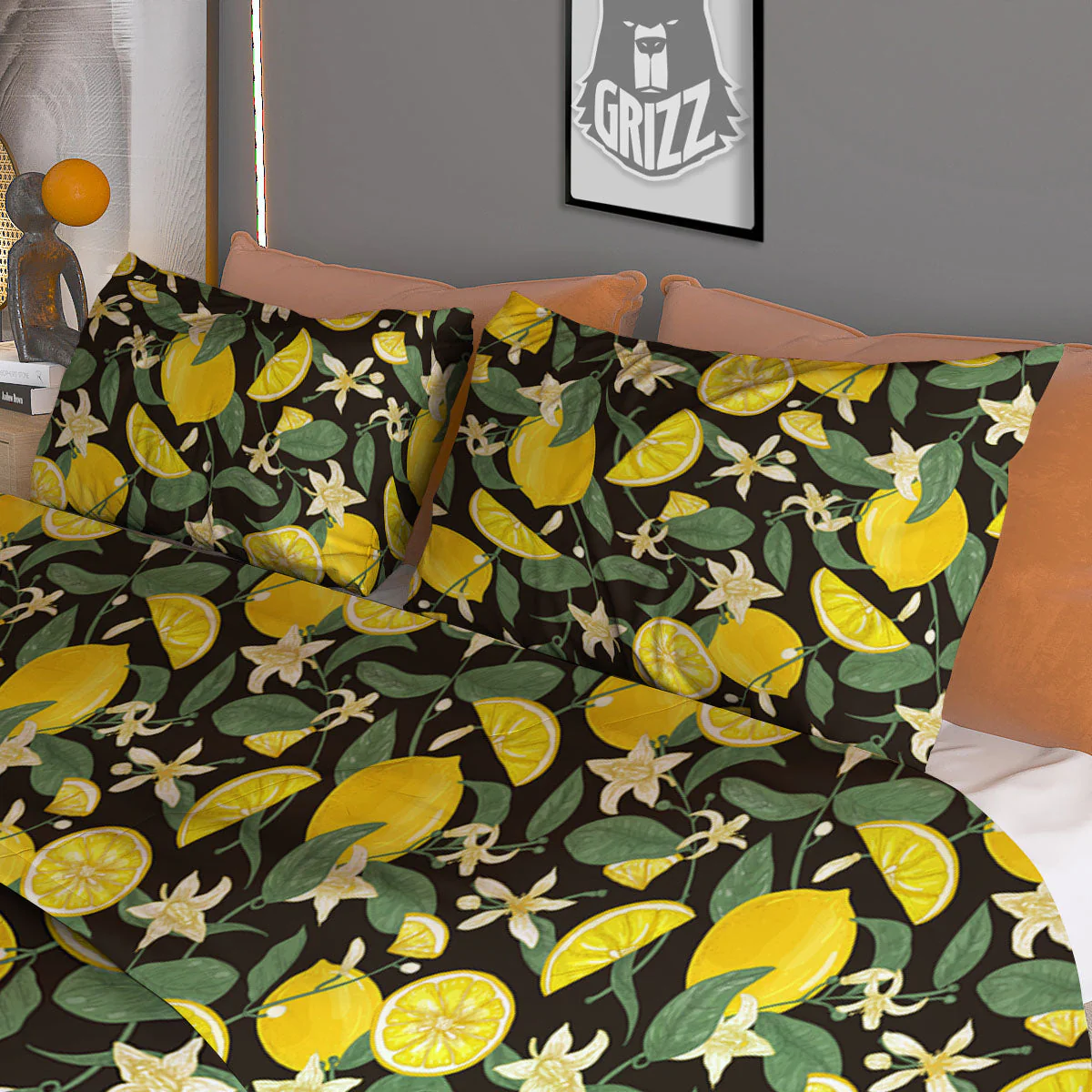 Flower And Lemon Print Pattern Duvet Cover Bedding Set - Image 3