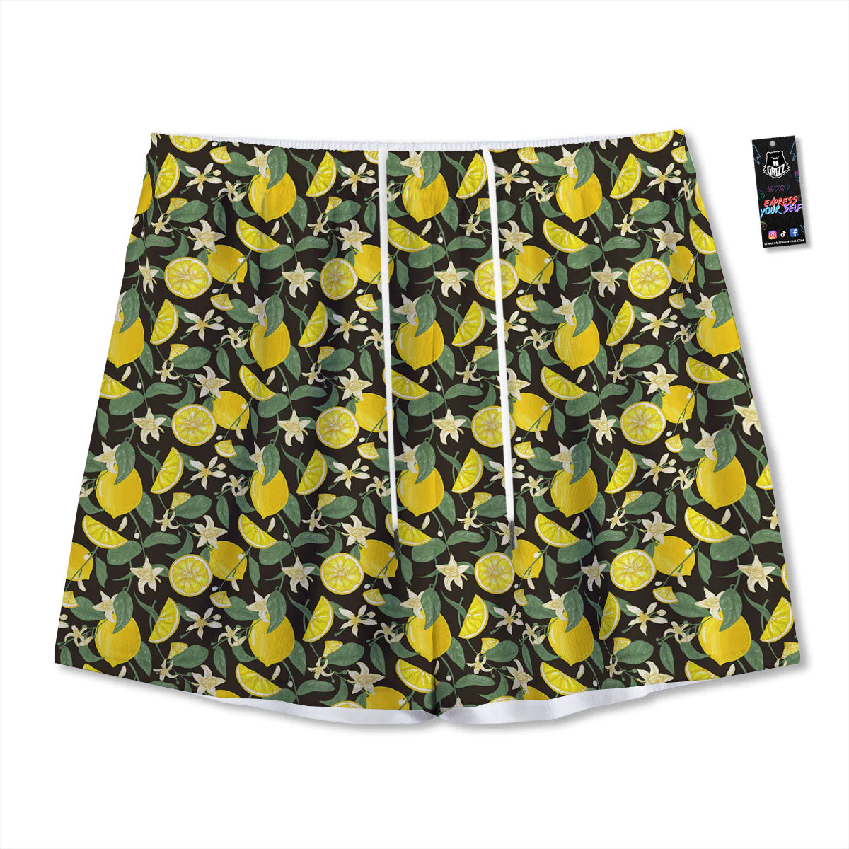 Flower And Lemon Print Pattern Mesh Shorts
