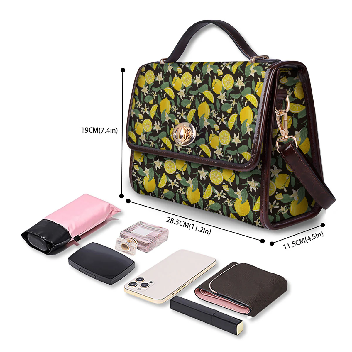 Flower And Lemon Print Pattern Women's Satchel Bag - Image 4
