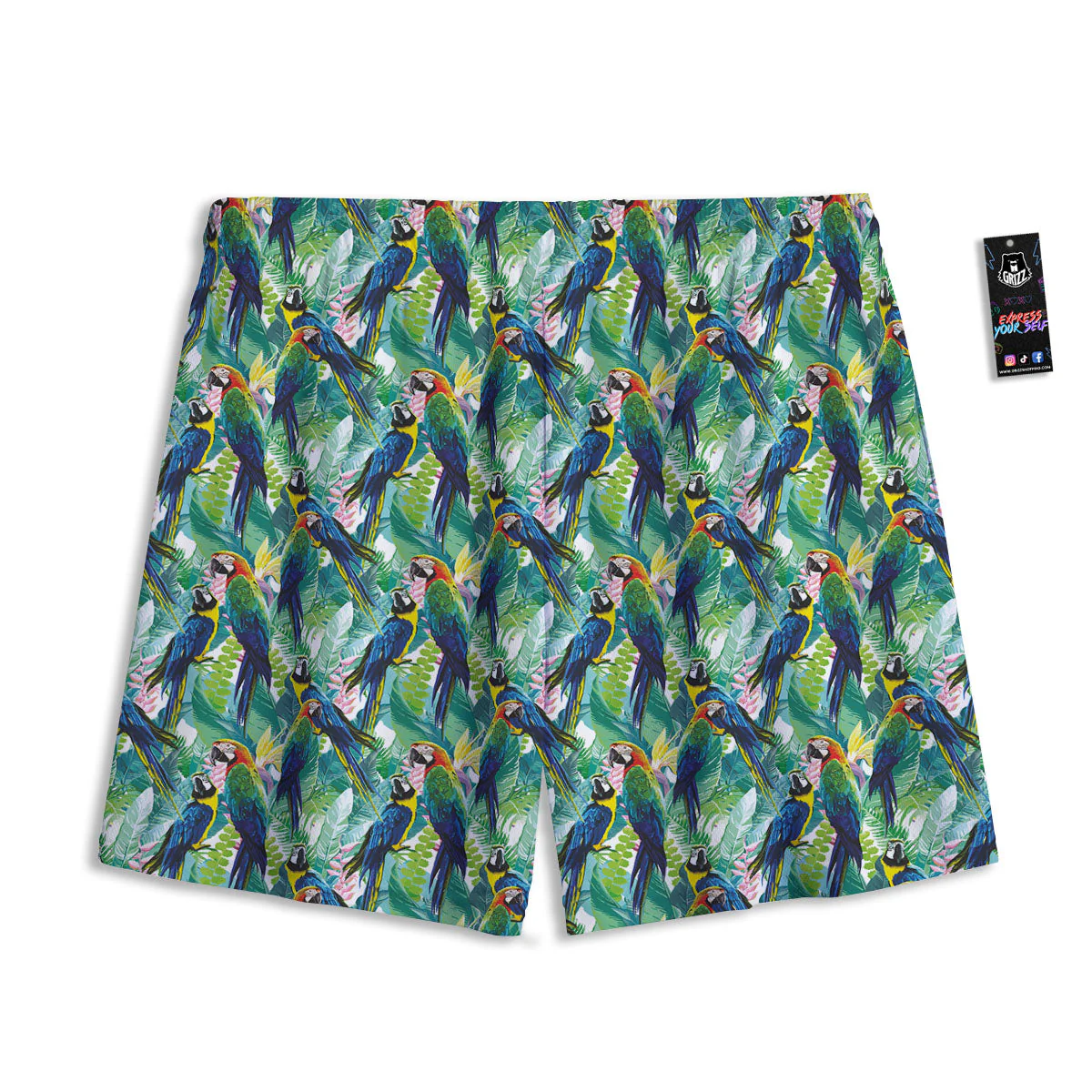 Flower And Parrot Print Pattern Mesh Shorts - Image 2