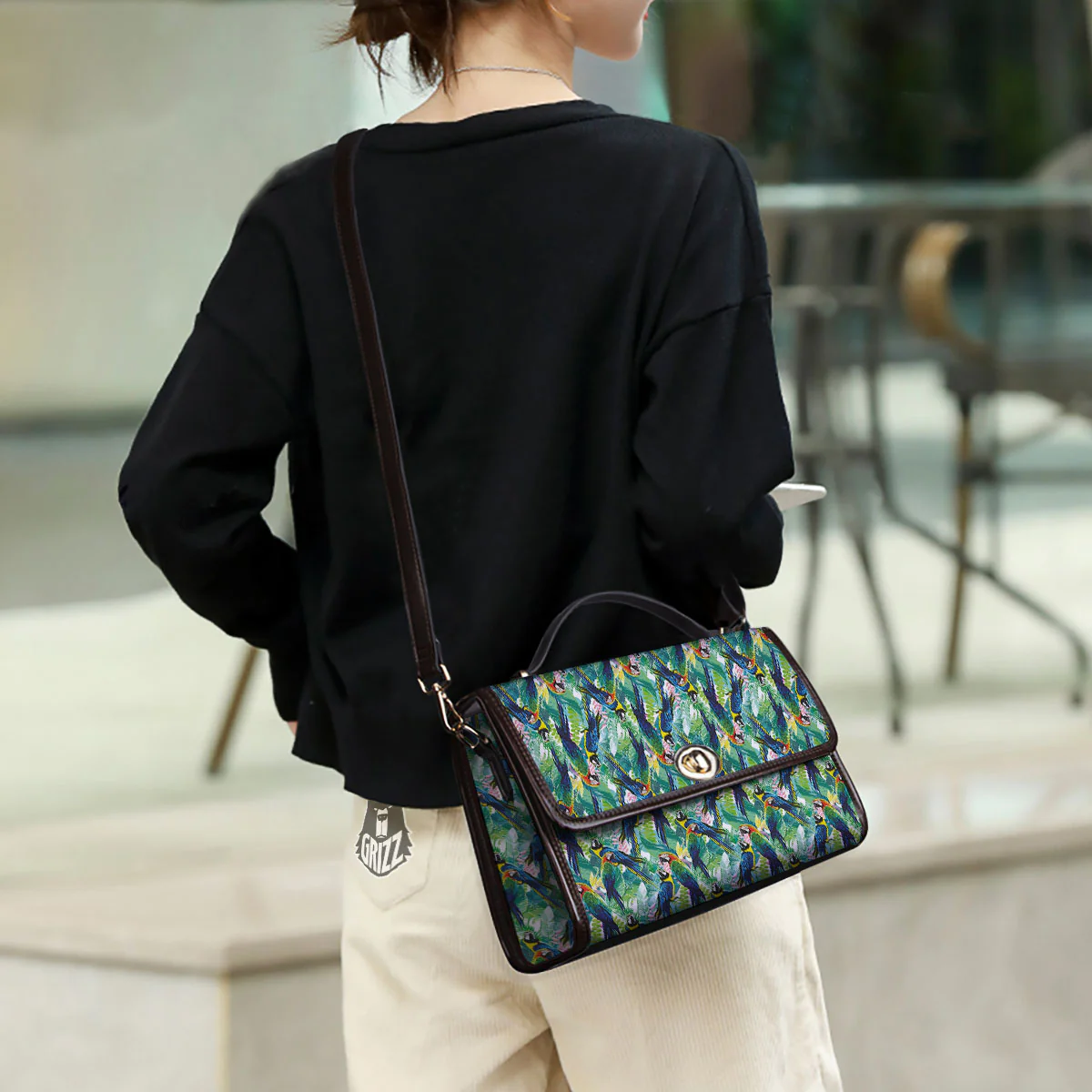 Flower And Parrot Print Pattern Women's Satchel Bag - Image 3