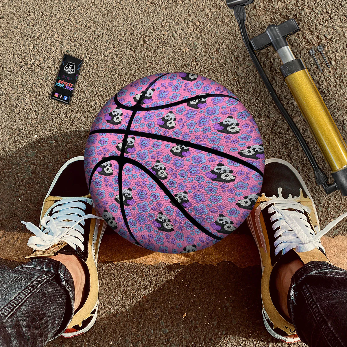 Flower And Purple Panda Print Pattern Basketball - Image 2