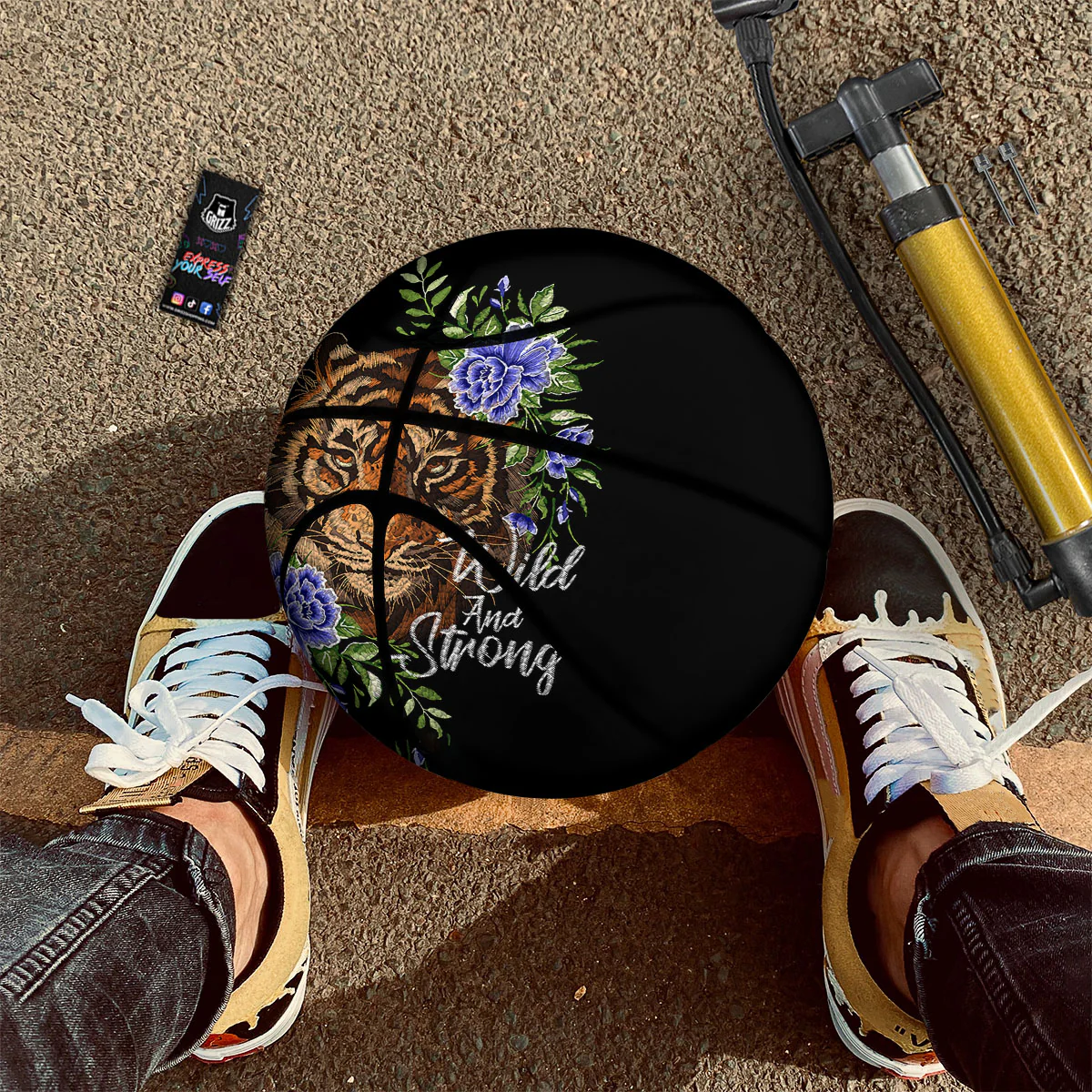 Flower And Tiger Embroidery Print Basketball - Image 2