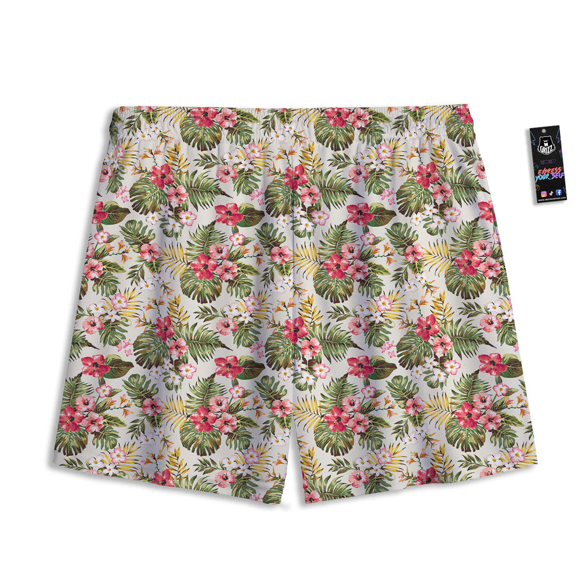 Flower Blossom Tropical Print Pattern Mesh Shorts - Image 2
