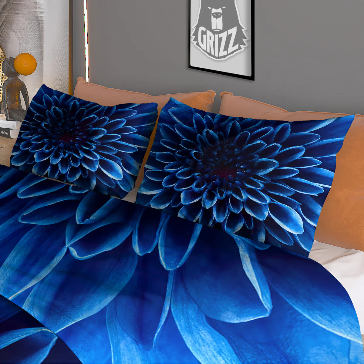 Flower Blue Chrysanthemum Print Duvet Cover Bedding Set - Image 3