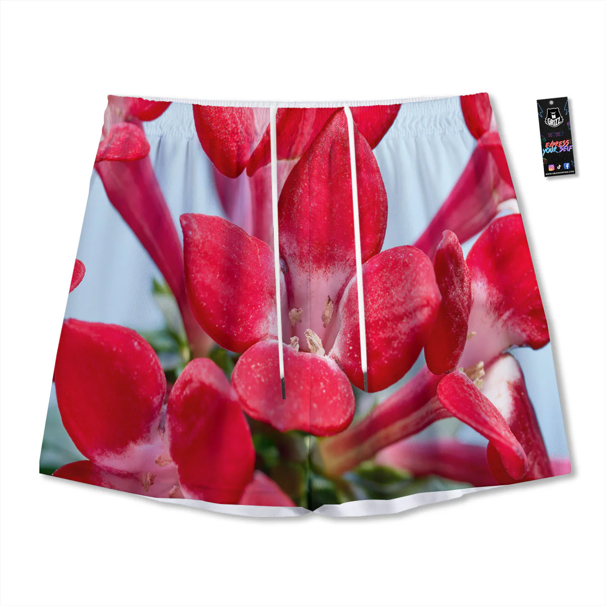 Flower Bouvardia Print Mesh Shorts
