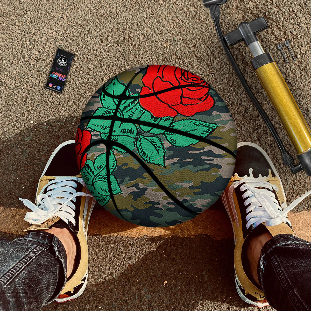 Flower Camouflage Red Rose Print Basketball - Image 2