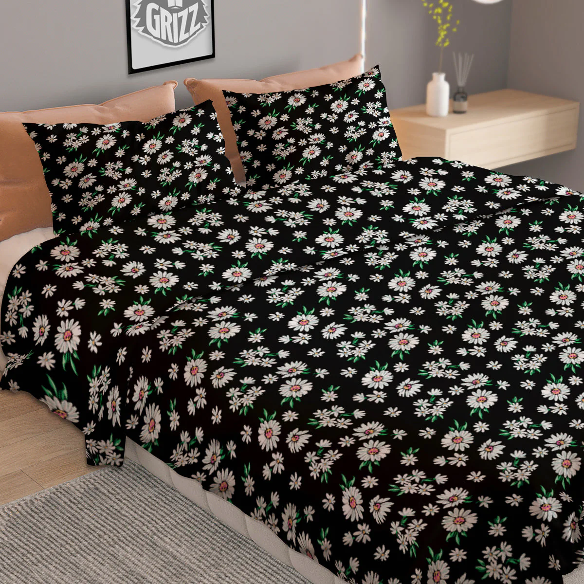 Flower Daisy Print Pattern Duvet Cover Bedding Set - Image 2