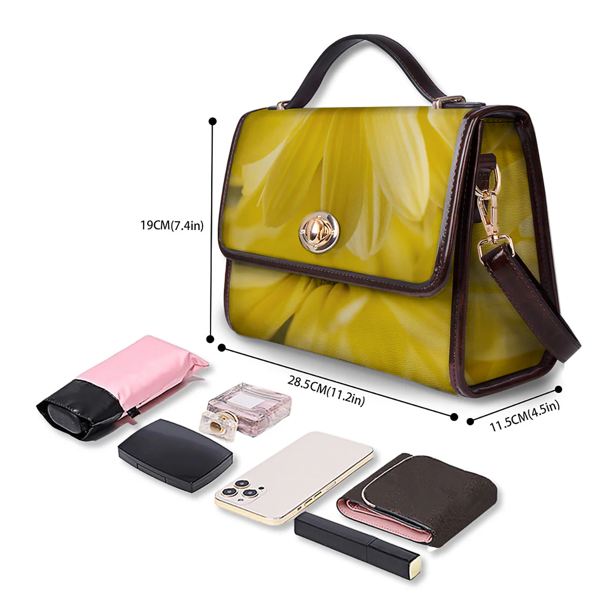 Flower Daisy Yellow Print Women's Satchel Bag - Image 4
