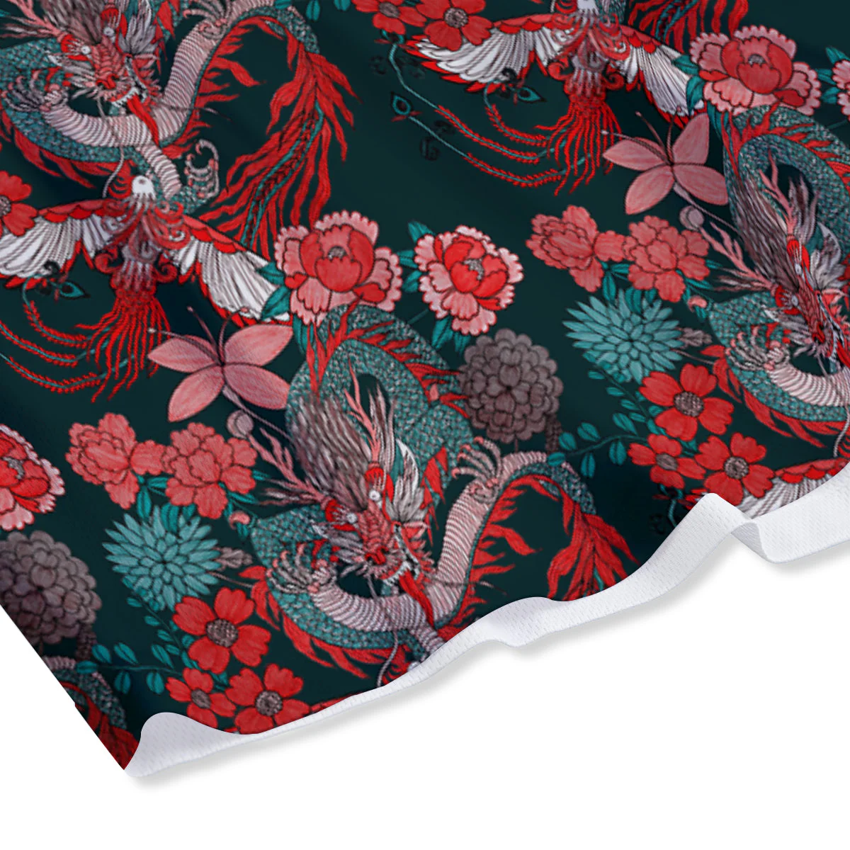Flower Dragon Vintage Print Pattern Mesh Shorts - Image 4
