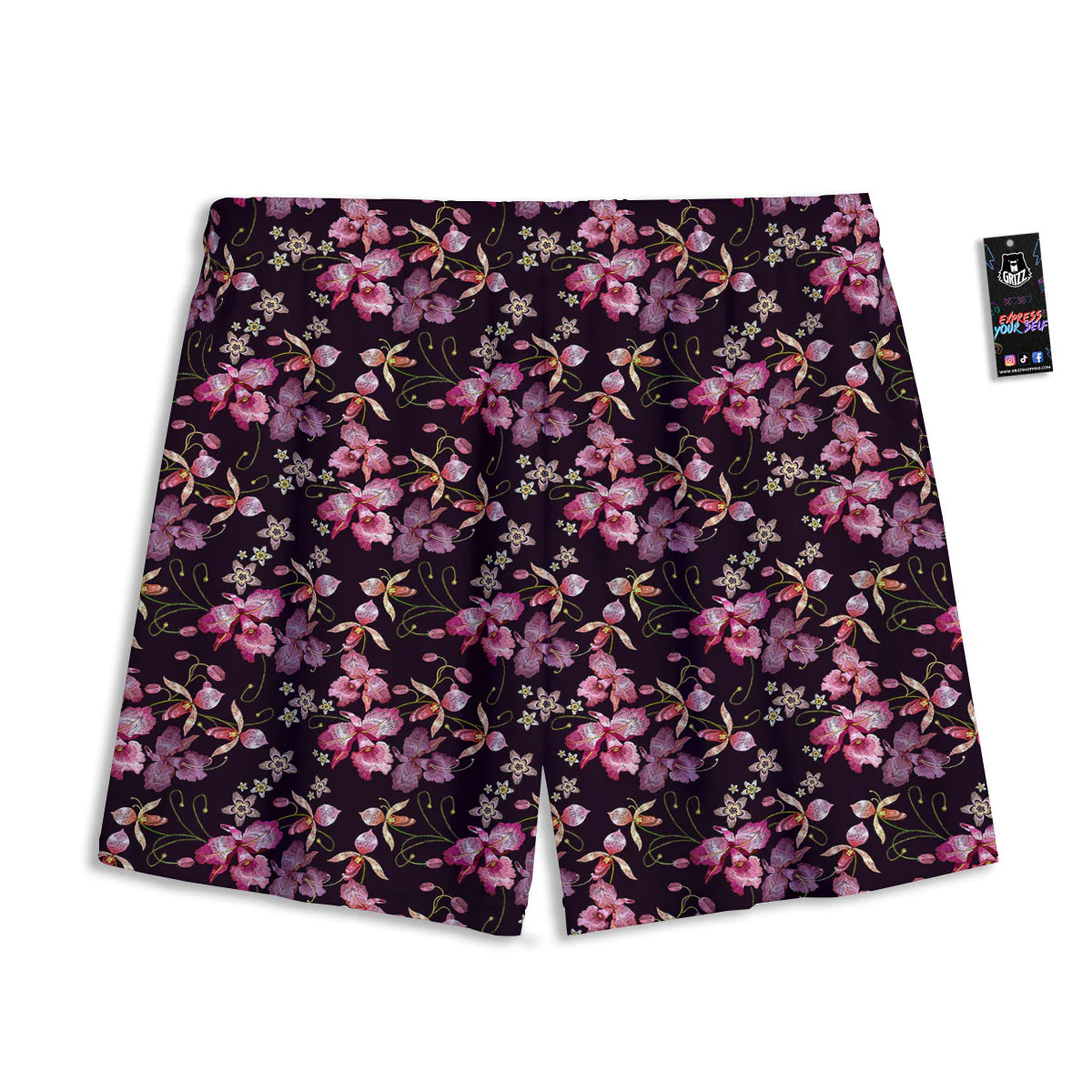 Flower Embroidery Orchid Print Pattern Mesh Shorts - Image 2