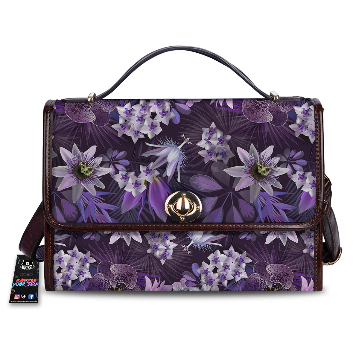 Flower Floral Purple Print Pattern Women's Satchel Bag