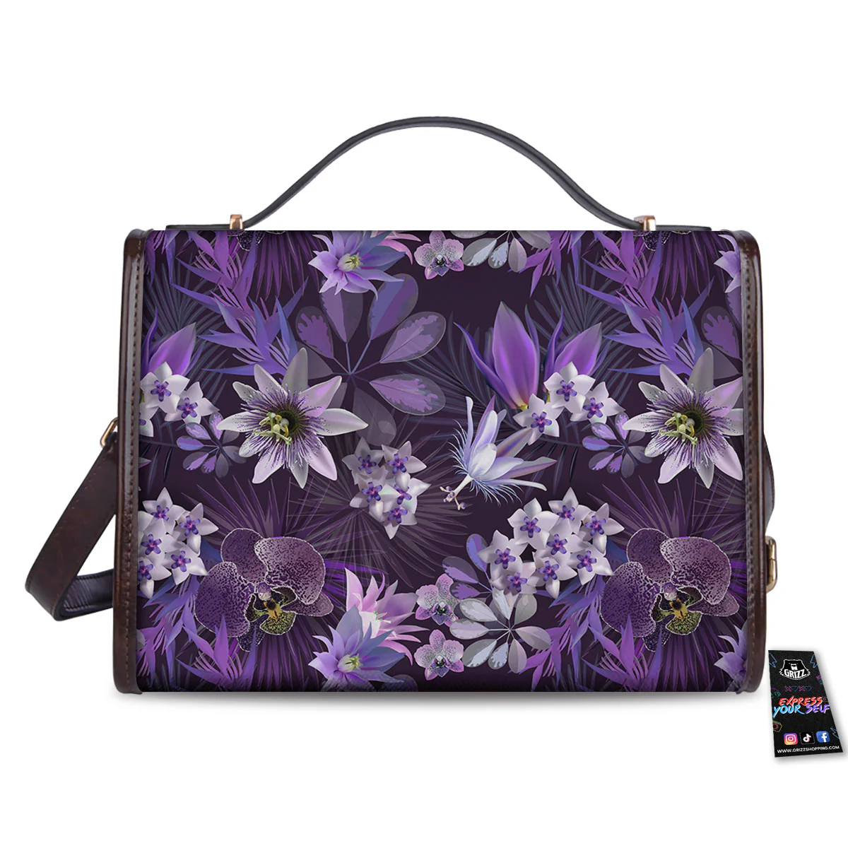 Flower Floral Purple Print Pattern Women's Satchel Bag - Image 2