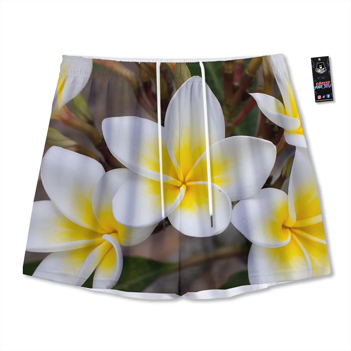 Flower Frangipani Print Mesh Shorts