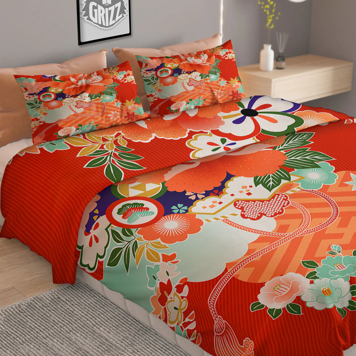 Flower Japanese Print Duvet Cover Bedding Set - Image 2