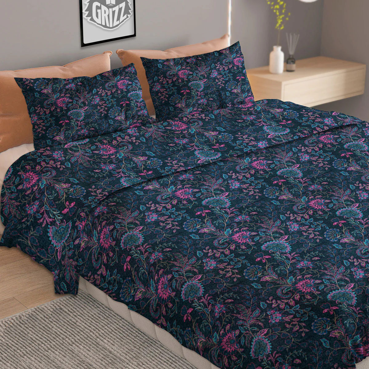 Flower Jeans Denim Print Pattern Duvet Cover Bedding Set - Image 2