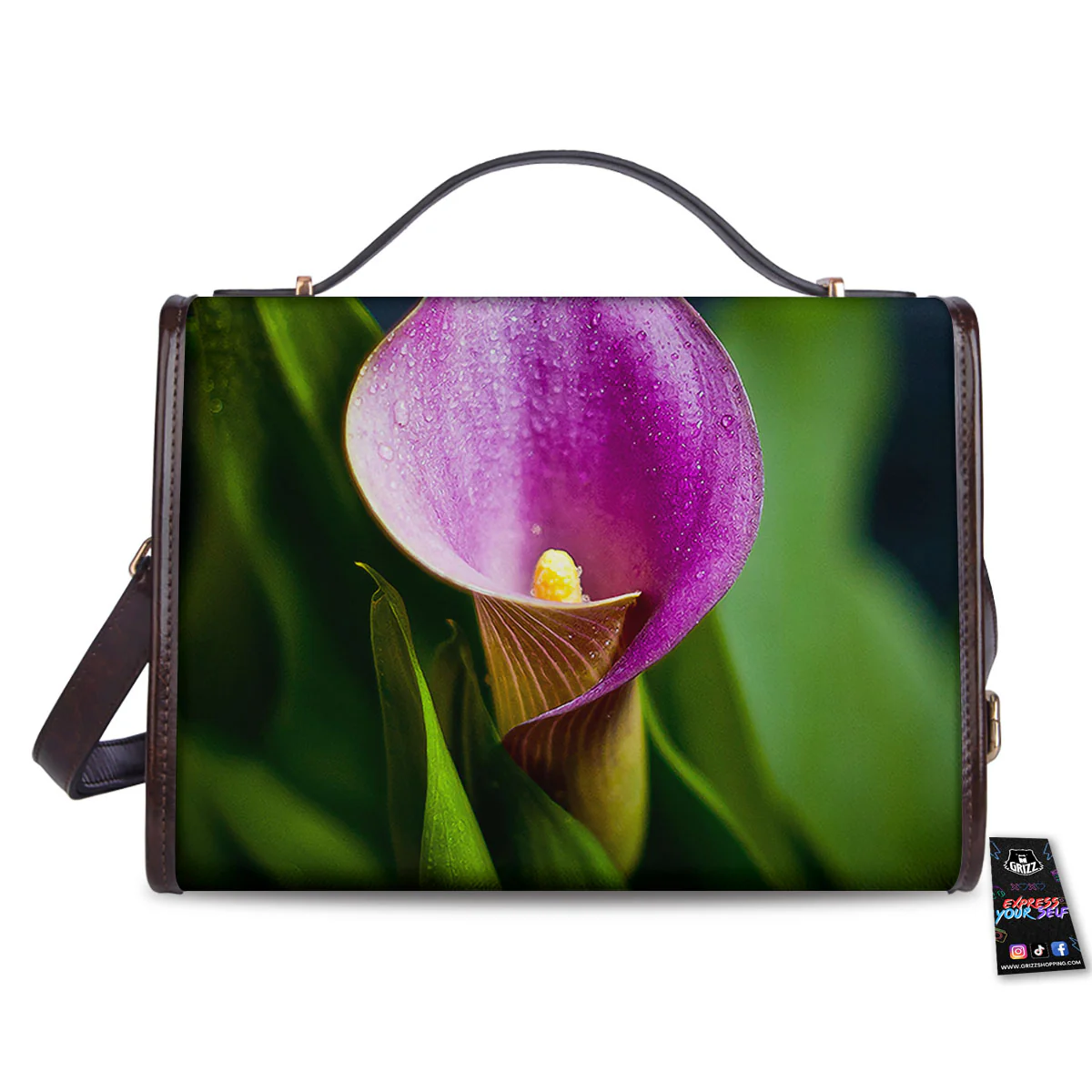 Flower Lily Purple Print Women's Satchel Bag - Image 2