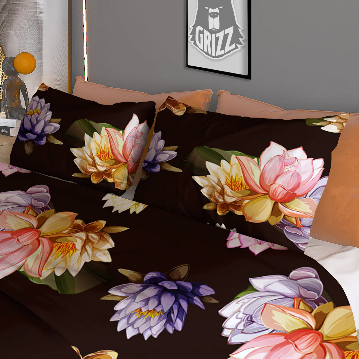 Flower Lotus Vintage Print Pattern Duvet Cover Bedding Set - Image 3