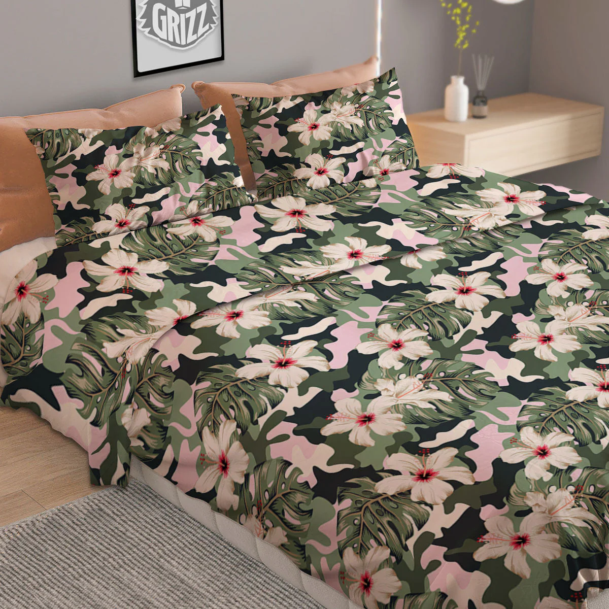 Flower Military Camouflage Print Pattern Duvet Cover Bedding Set - Image 2