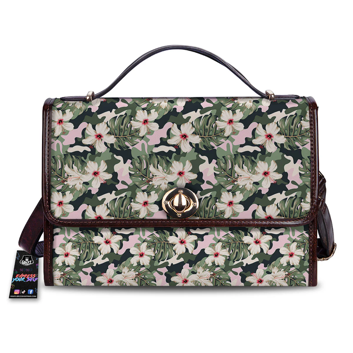 Flower Military Camouflage Print Pattern Women's Satchel Bag